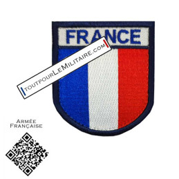 Ecusson tricolore brodé France sur velcro tour bleu foncé