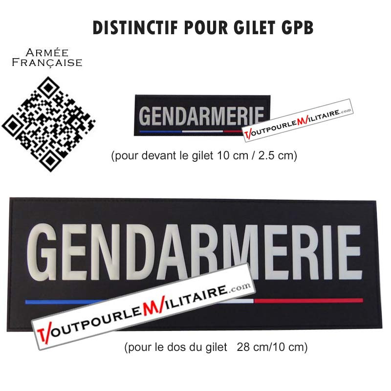 DOSSARD et RAPPEL PVC NOIR sur velcro marqué en blanc GENDARMERIE - devant et dos