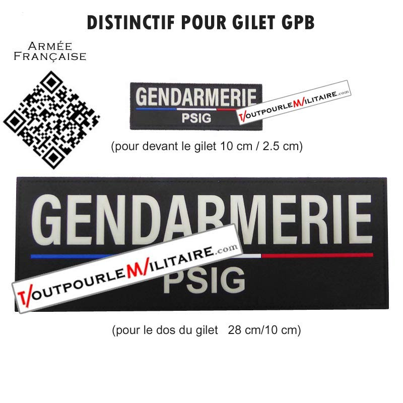 DOSSARD et RAPPEL PVC NOIR sur velcro marqué en blanc GENDARMERIE PSIG - devant et dos